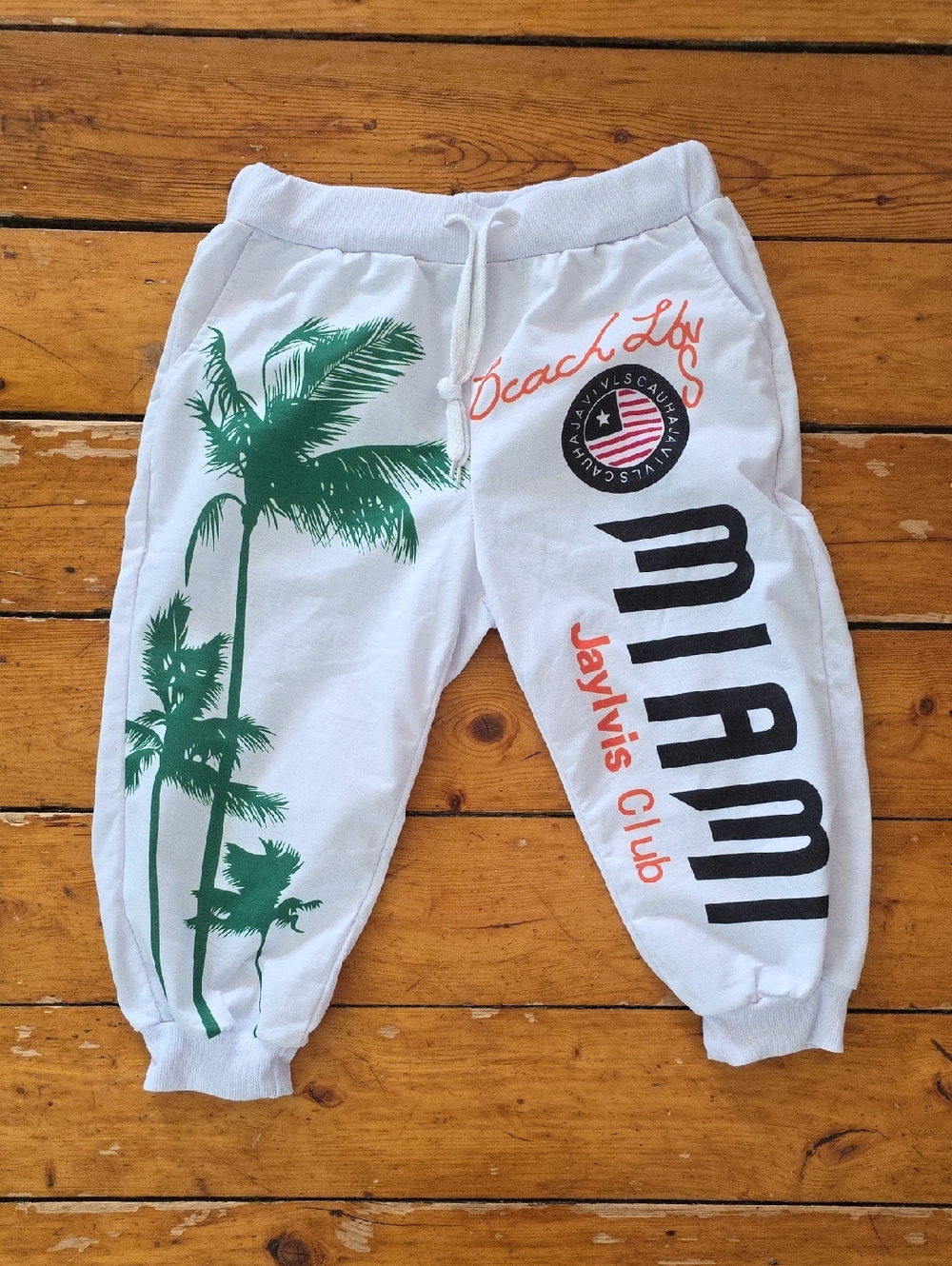 Miami Palm Print Kids Sweatpants - White